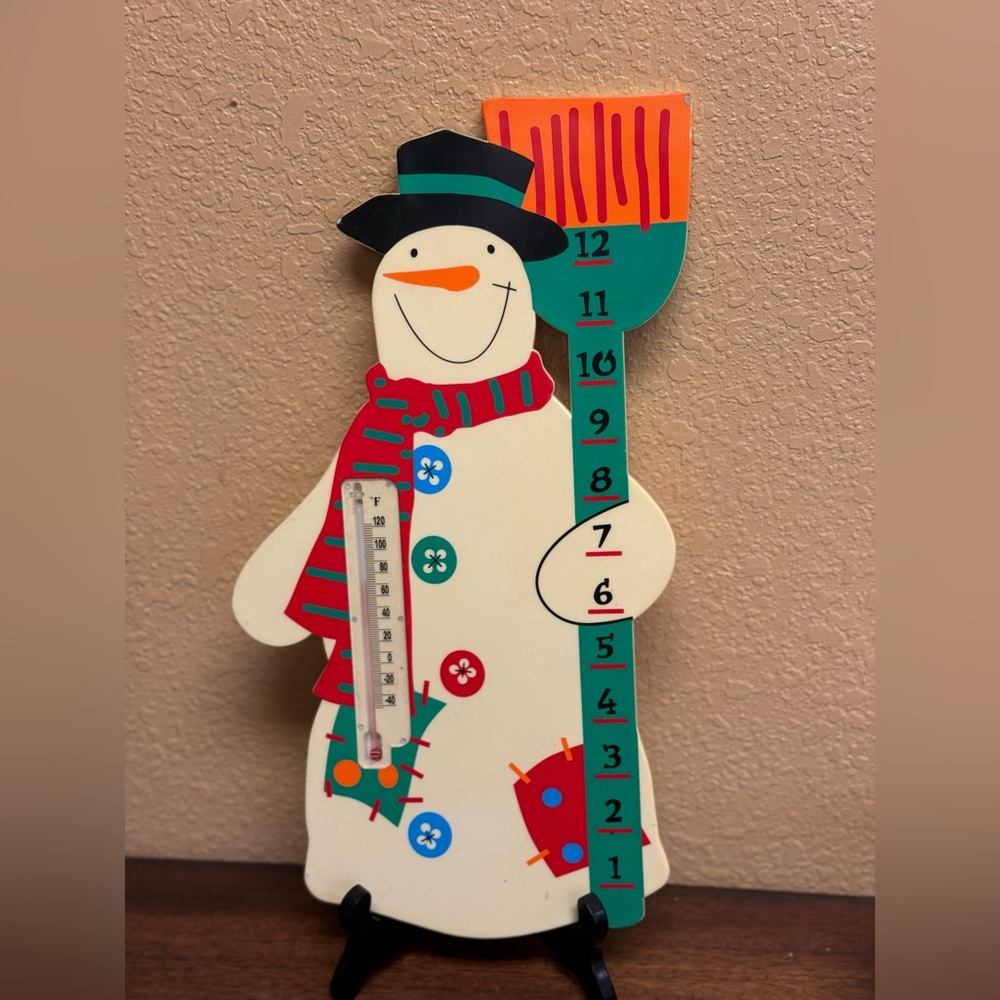 Vintage Winter Snowman Christmas Thermometer Snow Measuring Table Garden Stake